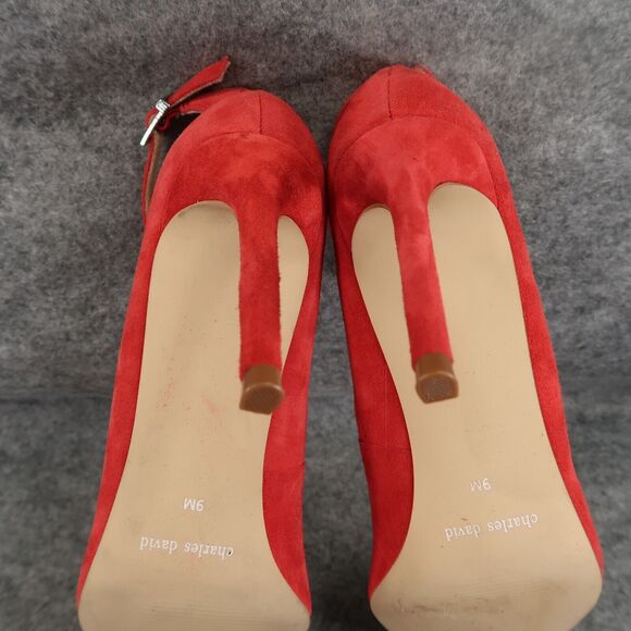 Charles David Shoes Womens 9 Pumps Ankle Strap Suede Red Pointed Toe Formal Sexy - Picture 15 of 16